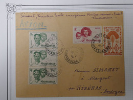 X15 MADAGASCAR  BELLE LETTRE  1950 TANANARIVE POUR  RIBERAC FRANCE + BANDE VERT. DE 3 T.P + AFFRANCHISSEMENT INTERESSANT - Briefe U. Dokumente