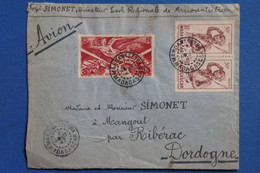 X15 MADAGASCAR  BELLE LETTRE RECOM.  1947 MARDANSETRA POUR  RIBERAC FRANCE + PAIRE T.P+ AFFRANCHISSEMENT INTERESSANT - Lettres & Documents