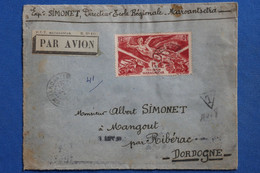 X15 MADAGASCAR  BELLE LETTRE  1947  MAROANSETRA POUR RIBERAC FRANCE + BLOC DE T. P  TAXE+ AFFRANCHISSEMENT INTERESSANT - Briefe U. Dokumente