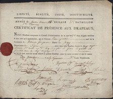 Certificat Présence III Demi Brigade Armée Sambre Et Meuse Vetteshoven An 3 Autographe Général Jean-François Graindorge - Autres & Non Classés