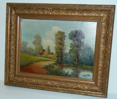 PEINTURE TABLEAU HUILE SUR TOILE HST PAYSAGE Signé MONIERY ( Barbizon ) Cadre Bois Doré 1900 COLLECTION DECO VITRINE - Olii