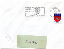 OISE - Dépt N° 60 = COMPIEGNE 1968 = FLAMME Codée = SECAP Multiple ' PENSEZ à INDIQUER ' = Pensée N° 2 - Codice Postale