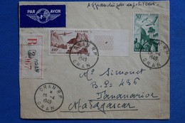 X15  AGERIE BELLE LETTRE  RECOM.  1949   ORAN    POUR  TANARIVE MADAGASCAR+TAB  + AFFRANCHISSEMENT INTERESSANT - Aéreo