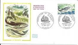 Enveloppe 1er Jour Protection De La Nature Le Saumon  Du 27.05.1972 Paris Timbre YT N° 1693 - 1970-1979