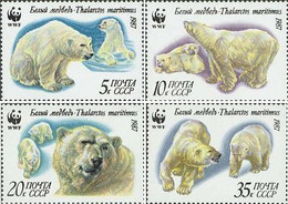 USSR Russia 1987 WWF Polar Bears Set Of 4 Stamps - Arctic Tierwelt