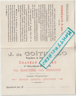 V . P : Gironde: Prés Bordeaux à BEAUTIRAN , Vin , J. De Goitisolo ( Berger-lusseau) ,prix  Courant Du Château - Publicidad