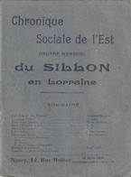 54,- CHRONIQUE SOCIALE DE L' EST  DU SILLON EN LORRAINE - Documenti Storici
