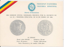 ANDORRA  VEGUERIE PUBLICITE 1984 MONEDA  X 3 - Vicariato Episcopale