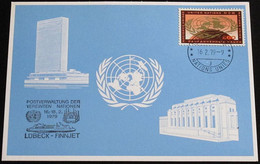 UNO GENF 1979 Mi-Nr. 73 Blaue Karte - Blue Card Mit Erinnerungsstempel LÜBECK - FINNJET - Cartas & Documentos