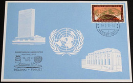 UNO GENF 1979 Mi-Nr. 74 Blaue Karte - Blue Card Mit Erinnerungsstempel HELSINKI - FINNJET - Brieven En Documenten