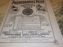 ANCIENNE PUBLICITE PHONOGRAPHES DE PATHE 1906 - Afiches & Pósters