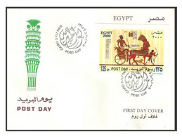 EGYPT FDC Cover 2000 POST DAY; RAMSES II - CHARIOT - HORSE - PHARAOH FDC Miniature Sheet - Brieven En Documenten