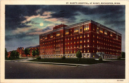 Minnesota Rochester St Mary's Hospital At Night 1936 Curteich - Rochester