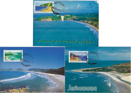 Brazil 2001 Complete Series With 3 Maximum Card Brazilian Beach Do Rosa Jericoacoara Ponta Negra Tourism - Maximumkaarten