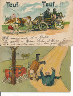 Carte Fantaisie Illustrateur Pour Se Moquer Des Automobiles Char A Bœuf Tirant Une Auto Accidentée Et Un Accident 1904/6 - Fernel