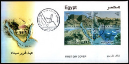 EGYPT 2013 SINAI Liberation Day FDC Cover Tied To Block 4 Stamp Sinai Scenes ; Mount Monastery, Castle & Diving - Covers & Documents