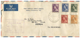 (V V 14) Australia FDC Cover - 1st Official Flight From Sydney To Christchurch - 1954 - Primeros Vuelos