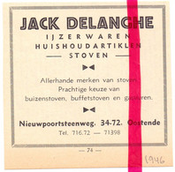 Orig. Knipsel Coupure Tijdschrift - Pub Reclame - Oostende - IJzerwaren Jack Delanghe - 1946 - Non Classés
