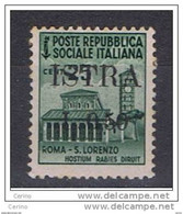 ISTRIA - OCCUPAZ. JUGOSLAVA:  1945  SOPRASTAMPATO  -  50/25 C. VERDE  N. -  SASS. 24 - Ocu. Yugoslava: Istria