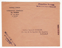 Lettre 1935 Trésor Public Impots Lille Nord Franchise Postale Nécessité De Fermer Le Trésorier Général - Frankobriefe