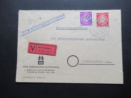 Dienst 1956 Verwaltungswertpost V Brief Berlin Lichtenberg -Lichtenstein VEB Elektrokohle Marke Handschriftl. Entwertet - Sonstige & Ohne Zuordnung