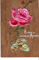 Thème. Carte Postale   Support Bois .  Fleur Une Rose. Bonne Année   (voir Scan) - Andere & Zonder Classificatie