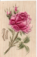 Thème. Carte Postale   Support Bois .  Fleur Rose. Heureux Anniversaire    (voir Scan) - Other & Unclassified