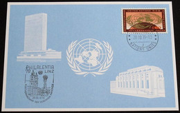UNO GENF 1979 Mi-Nr. 82 Blaue Karte - Blue Card Mit Erinnerungsstempel PHILALENTIA 79 LINZ - Storia Postale