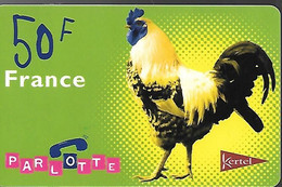 CARTE²-PREPAYEE-FRANCE-1999-KERTEL-50F-PARLOTTE -COQ -Plastic Epais Glacé-Grattée-TBE-RARE - Gallinacés & Faisans