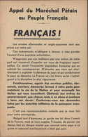 Guerre 39 45 Tract Affichette Appel Du Maréchal Pétain Au Peuple Français Collaboration - Posters
