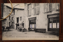 CPA Ak 1928 PLANFOY Place Centrale Café Restaurant Peyrot Débit Tabac Boucherie Tacot Automobile Animée - Other & Unclassified