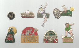 PINS PIN'S TENNIS EGF 1004 FFT PEUGEOT TCA AJACCIO NAPOLEON MILELLI  BNP PERRIER RG ROLLAND GARROS  LOT 8 PINS - Natation