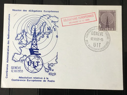 Switzerland / United Nations Geneva / UIT - 1959 Radio Communications Conference Souvenir Card - Brieven En Documenten