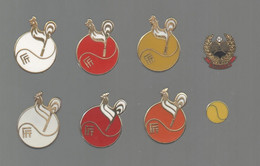 PINS PIN'S TENNIS EGF 1005 FFT FEDERATION COQ BALLARD ET GDC  TOUS DIFFERENTS  LOT 8 PINS - Natation