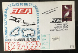 Jersey - 1972 BEA Flown 25th Anniversary Cover To Heathrow - Flight Delayed Cachet - Jersey