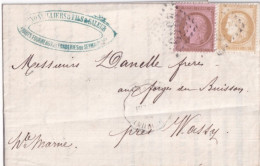 1875 - BEL AFFRANCHISSEMENT CERES Sur LETTRE De SERMAIZE SUR SAULX (MARNE) CONVOYEUR STATION ILLISIBLE => WASSY - 1871-1875 Ceres