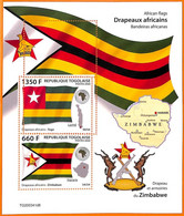 A7155 - TOGO, Error, 2020, MISPERF MINIATURE SHEET: African Flags, Togo, Zimbabwe - Timbres