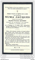 MORTINSART ..-- Mr Numa JACQUES , époux De Mme Marthe QUOIRIN , Né à TINTIGNY En 1897 , Décédé En 1927 . - Etalle