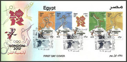 EGYPT 2012 FDC OLYMPIC GAMES - London England - 5 Stamp Strip On First Day Cover - Covers & Documents