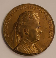 Nederland Koningin Emma 1928 Verguld Bronzen Penning - Otros & Sin Clasificación