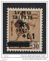 TRIESTE:  1945  OCCUPAZIONE  JUGOSLAVA  -  £.1/30 C. BRUNO  N. -  FILIGRANA  CAPOVOLTA  -  SASS. 12  -  SPL  -  RRR - Occ. Yougoslave: Trieste