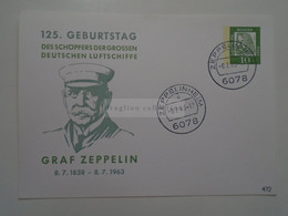 D182239  Deutschland  Postkarte - Ganzsache  Postal Stationery -cancel Zeppelinheim  - 125. Geb. GRAF ZEPPELIN - Privatpostkarten - Gebraucht