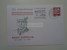 D182247  Deutschland  Postkarte - 1963 Ganzsache  Postal Stationery  Cancel Friedrichshafen - 125. Geb. GRAF ZEPPELIN - Privatpostkarten - Gebraucht