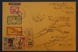 F4 INDOCHINE BELLE LETTRE RECOM. 1950 PAR AVION SAIGON POUR PARIS + VOIE INCONNUE +RETOUR+AU VERSO T.P - Lettres & Documents