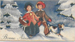 Bonne Année - Lot De 6 Petites Cartes De Format 12 X 6 Cm Thème : Deux Enfants - époque Années 1939 - 1944 - Sammlungen & Sammellose