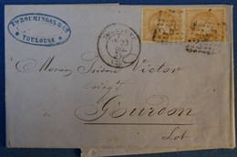 C FRANCE BELLE LETTRE 1874 TOULOUSE POUR GOURDON+ AFFRANCHISSEMENT INTERESSANT - 1870 Uitgave Van Bordeaux