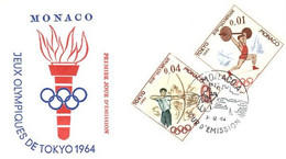 Monaco MiNo 784 + 787 1964 FDC Olympics Tokyo, Olympiade, Archer, Bogenschütze, Weight Lifter, Gewichtheber - FDC