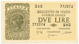 2 LIRE BIGLIETTO DI STATO LUOGOTENENZA UMBERTO BOLAFFI 23/11/1944 FDS - Andere