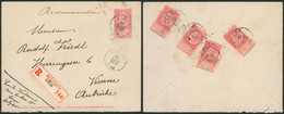 EP Au Type Env. 10ctm Rouge Fine Barbe + N°58 X4 (verso) En Recommandé De Liège (1904) > Vienne - Enveloppes
