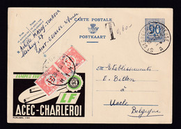 DDZ 944 -  Entier Postal Publibel LAMPES Fluos Acec - ST GEORGES S/MEUSE 1953 Vers UCCLE - Taxé Paire De 30 C (RARE) - Werbepostkarten